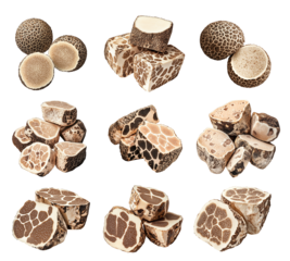 Set of Marzuolo truffles isolated on white transparent background, great for culinary and gourmet themes