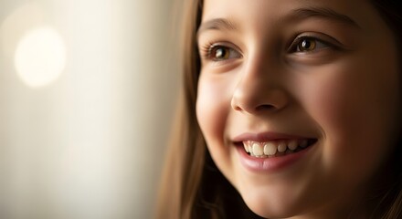 A heartwarming close-up of a sweet child's face, her eyes sparkling with joy and her smile full of pure happiness