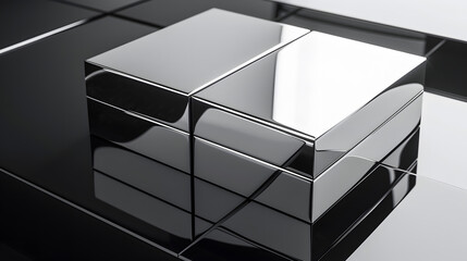 Sleek chrome cubes reflecting light create a modern, minimalist geometric design with depth and sophistication for luxury brands and high tech concepts