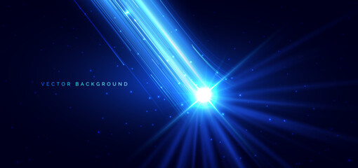 Blue beam diagonal with lighting effect sparkling on dark background. Techology hi speed concept. © chaninan