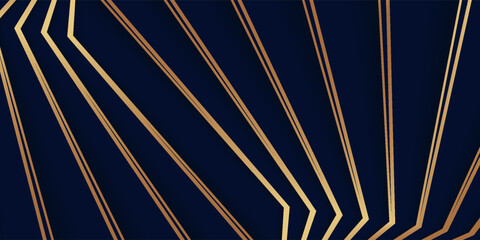 Modern geometric luxury card template for business or presentation with gold lines on blue navy background. Eps10