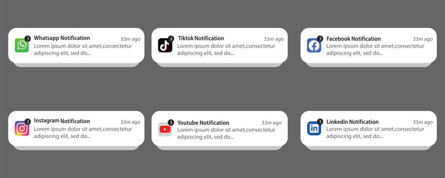 iOS Social Media Notification Popups UI Mockup Vector Set - Mobile Chat and Alert Template