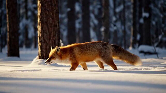Close up tracking shot of a fox's expressive face and keen eyes, capturing its intense focus while listening for prey in tall grass. fox, red fox, wildlife, animal, nature, forest, winter, snow,?
