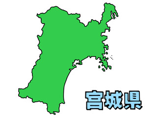 少しゆるい宮城県地図 書き文字 東北地方 東日本 /  A loosely drawn map of Miyagi prefecture