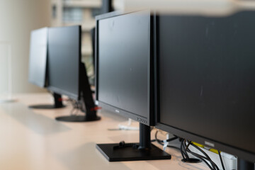 Modern office interior with sleek desks natural light inspiring productivity collaboration