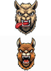Angry Llama Monster Head with Sharp Teeth and Tongue Out