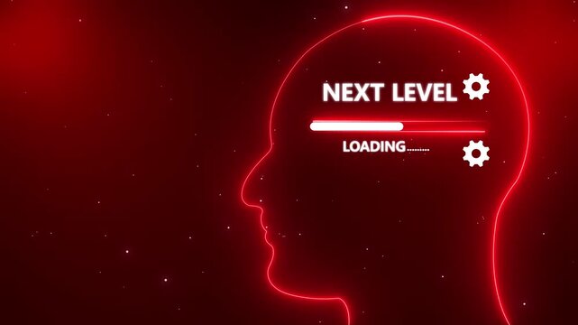 Human Head Profile With NEXT LEVEL loading in Mind. Business creativity and Innovation concept. Abstract Illustration for creative thinking, strategic planning technology, and Futuristic vision.