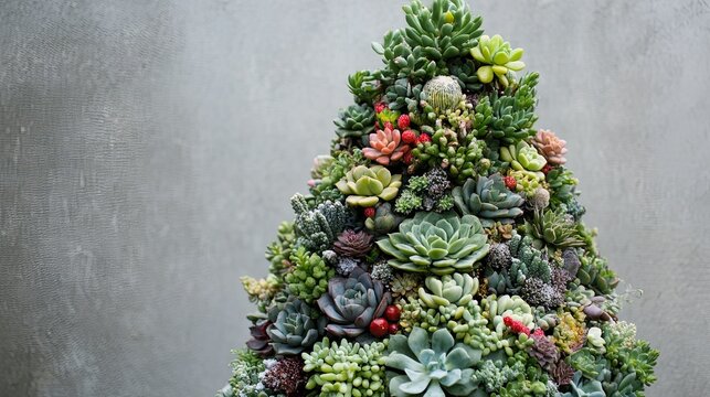 Christmas tree made entirely of green succulents and cacti .