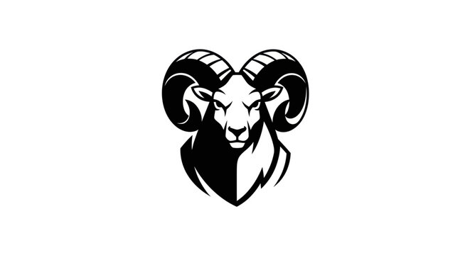 Stylized ram head illustration in black and white against white background