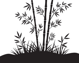 Fototapeta premium Bamboo Silhouette With Grass And Stalks Asian Plant Trunk Decoration Nature Oriental Zen Spa Forest Foliage Graphic Illustration Vector
