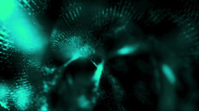 Abstract teal light particles dance with digital fluidity for science, technology, and futuristic concepts for cutting edge visuals and motion graphics
