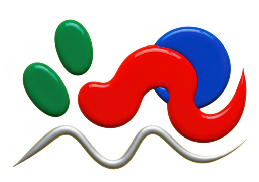 Abstract colorful liquid shape 3d illustration with metallic wave elements