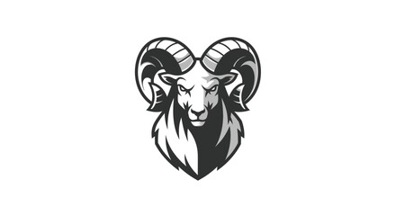 Stylized ram head illustration in grayscale for logo design and branding