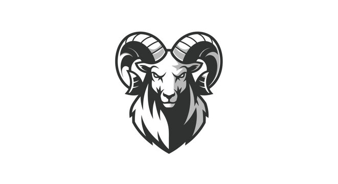 Stylized ram head illustration in grayscale for logo design and branding