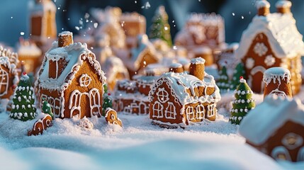 gingerbread cookie parade in snowy village .