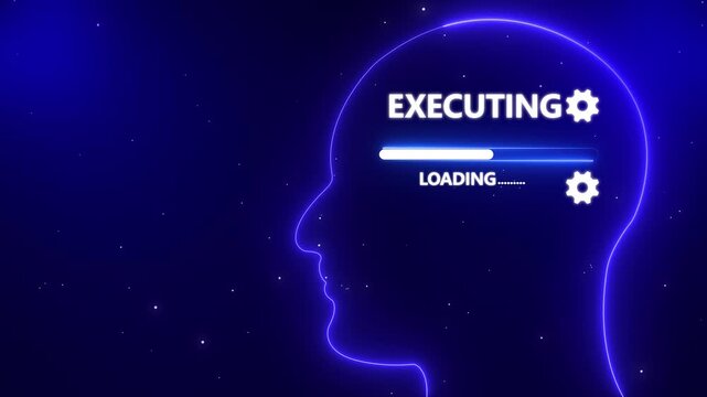 Human Head Profile With executing loading in Mind. Business creativity and Innovation concept. Abstract Illustration for creative thinking, strategic planning technology, and Futuristic vision.