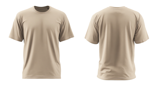 Plain tan t-shirt, front & back view. Blank template