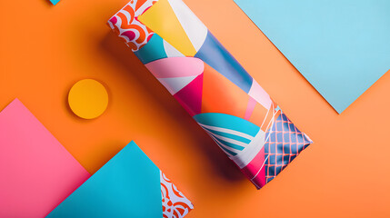 Stylish vibrant gift wrap with geometric flair and modern appeal, perfect for birthdays, holidays, and special occasions, a trendy and unique design