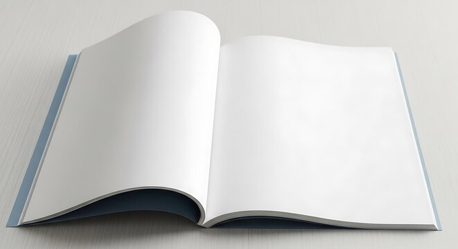 An open blank book with clean white pages, ready for text or images, isolated on white background