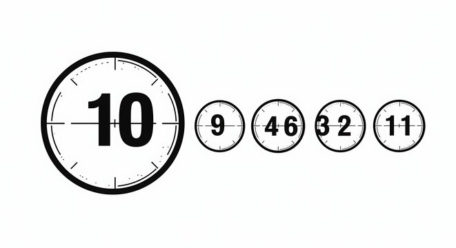 Black and white image, circles with numbers and one bigger circle containing the number 10