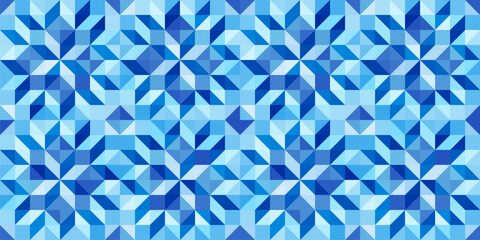 Fototapeta premium Winter stars design, Festive seamless vector patterns with geometric star motifs, blue and white