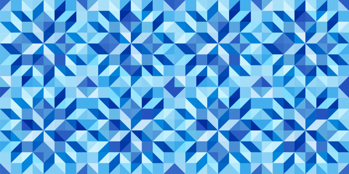 Winter stars design, Festive seamless vector patterns with geometric star motifs, blue and white