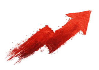 Red, watercolor arrow pointing diagonally up