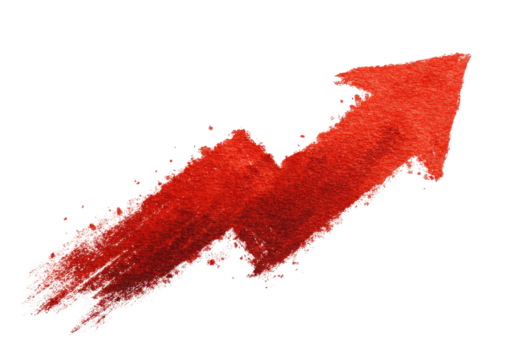 Red, watercolor arrow pointing diagonally up - Powered by Adobe