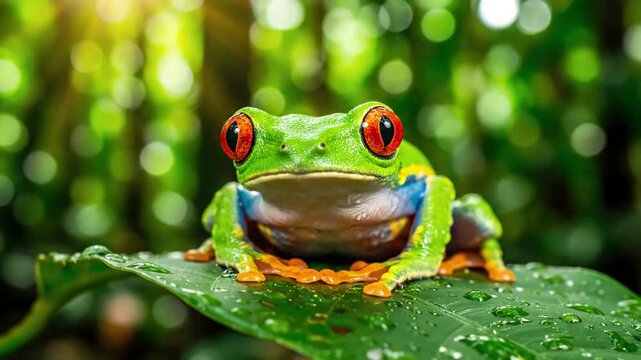 Dynamic portrayal of an amphibian navigating its pristine natural environment, illustrating agile movements and its integral role within the complex ecosystem.