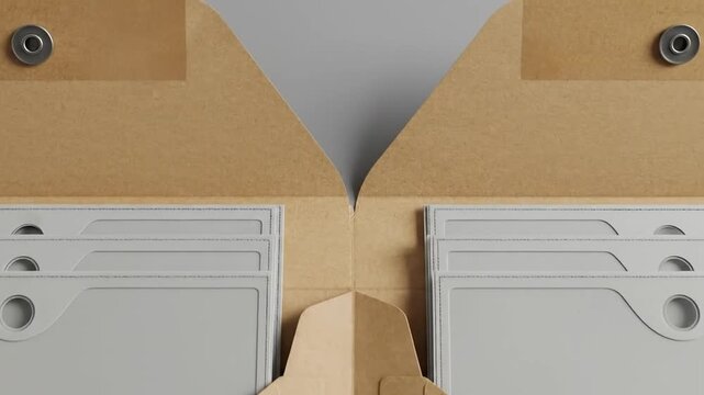 Two open brown envelopes with papers inside against a light gray background