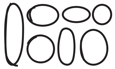 Hand-drawn black oval shapes on white background. Simple sketch-style black ovals arranged on a white rectangle, ideal for design elements, placeholders, outlines, icons, or abstract graphic design. 
