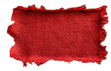 Textured, shaggy red rectangle with rough, frayed edges