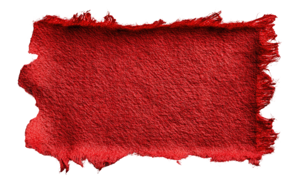 Textured, shaggy red rectangle with rough, frayed edges