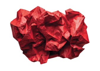 Crumpled red paper texture, sharp angles, isolated shape