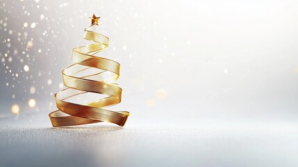 Twisted gold ribbon creating a symbolic tree, bright clean background, high-end festive design .