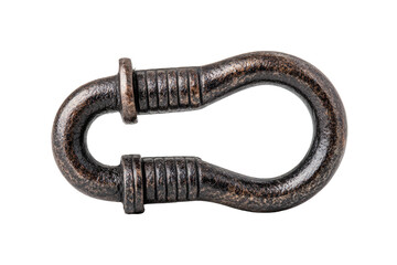 Metal U-shaped hook with bolt, textured, dark patina