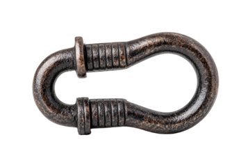 Metal U-shaped hook with bolt, textured, dark patina