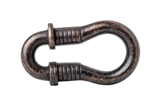 Metal U-shaped hook with bolt, textured, dark patina