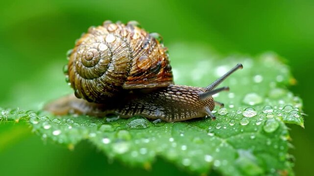 The intricate, spiraling shell of a land snail, highlighting its natural patterns and textures in soft, diffused light. Showcasing the architectural beauty and protective design of a natural form.