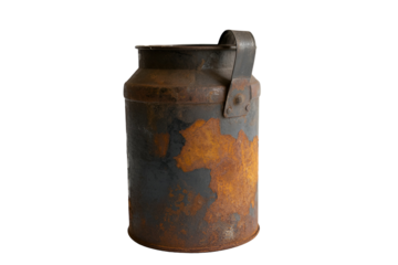 Vintage rusty metal milk churn isolated on transparent background