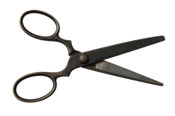 Antique metal scissors isolated on transparent background