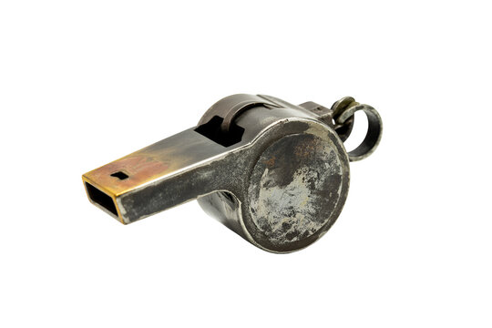 Vintage metal referee whistle isolated on transparent background