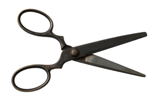 Antique metal scissors isolated on transparent background