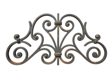 Ornate wrought iron scrollwork architectural element isolated on transparent background