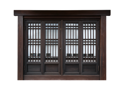 Dark wood frame with four paneled Asian-style window