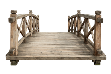 Rustic wooden bridge isolated on black