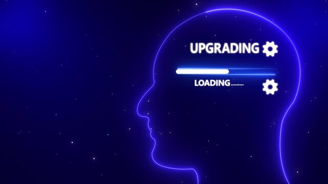 Human Head Profile With UPGRADING loading in Mind. Business creativity and Innovation concept. Abstract Illustration for creative thinking, strategic planning technology, and Futuristic vision