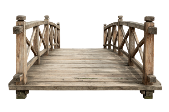 Rustic wooden bridge isolated on black