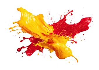 Splashing yellow and red paint, mid-air collision