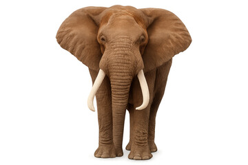 Obraz premium African elephant standing front view, powerful wildlife mammal with tusks, isolated on transparent background